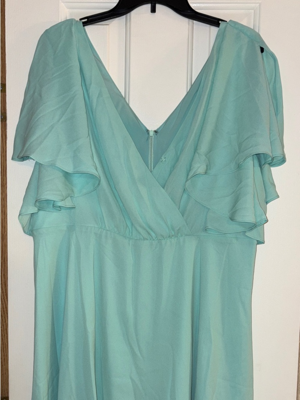 Flutter Sleeve Aqua Chiffon Dress, 2X